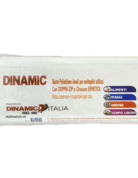 Dinamic 15 Buste Multiuso Con Zip Chiusura Ermetica - 25x20cm - Per Alimenti